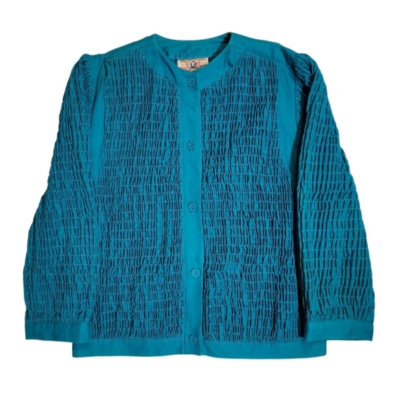 VTG GENE EWING BIS Crinkled Long Sleeve Black Cardigan Jacket Top Women's Size S - Picture 1 of 8